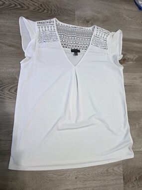The Limited White Lace Yoke V-Neck Blouse